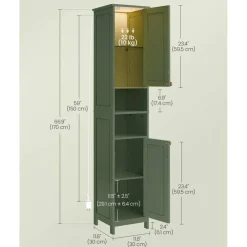 Modern Slim Bathroom Cabinet with Auto LED Light, 66.9 Inch Tall Storage Unit with Adjustable Shelves and Anti Tip Wall Safety KitModern bathroom cabinet