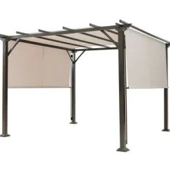 Modern 10x10 Ft Metal Frame Pergola Gazebo with Beige Retractable Canopy for Backyard Patio