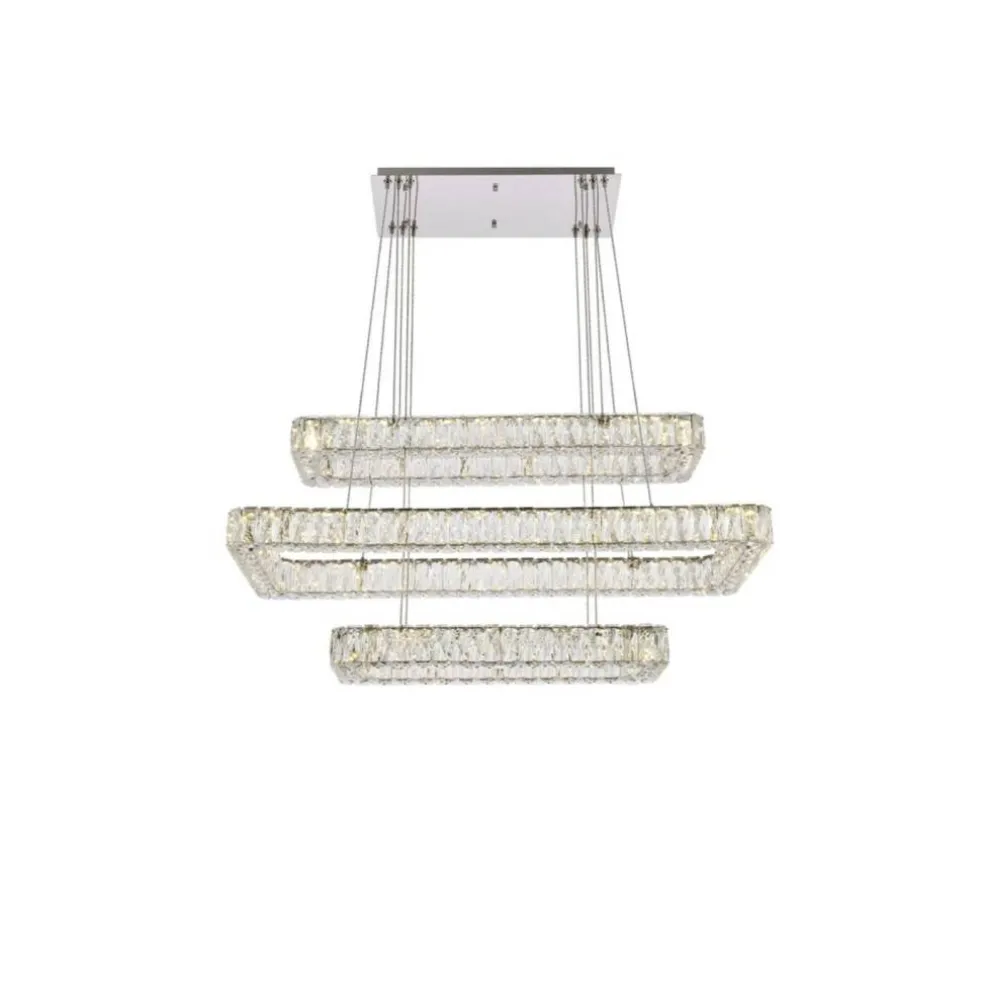 Monroe 42 inch LED triple rectangle pendant in chrome