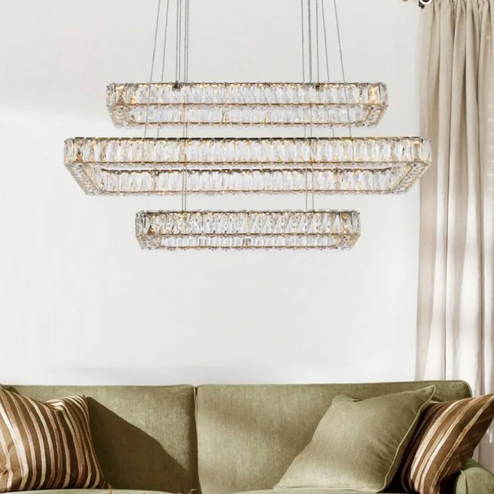 Monroe 42 inch LED triple rectangle pendant in gold