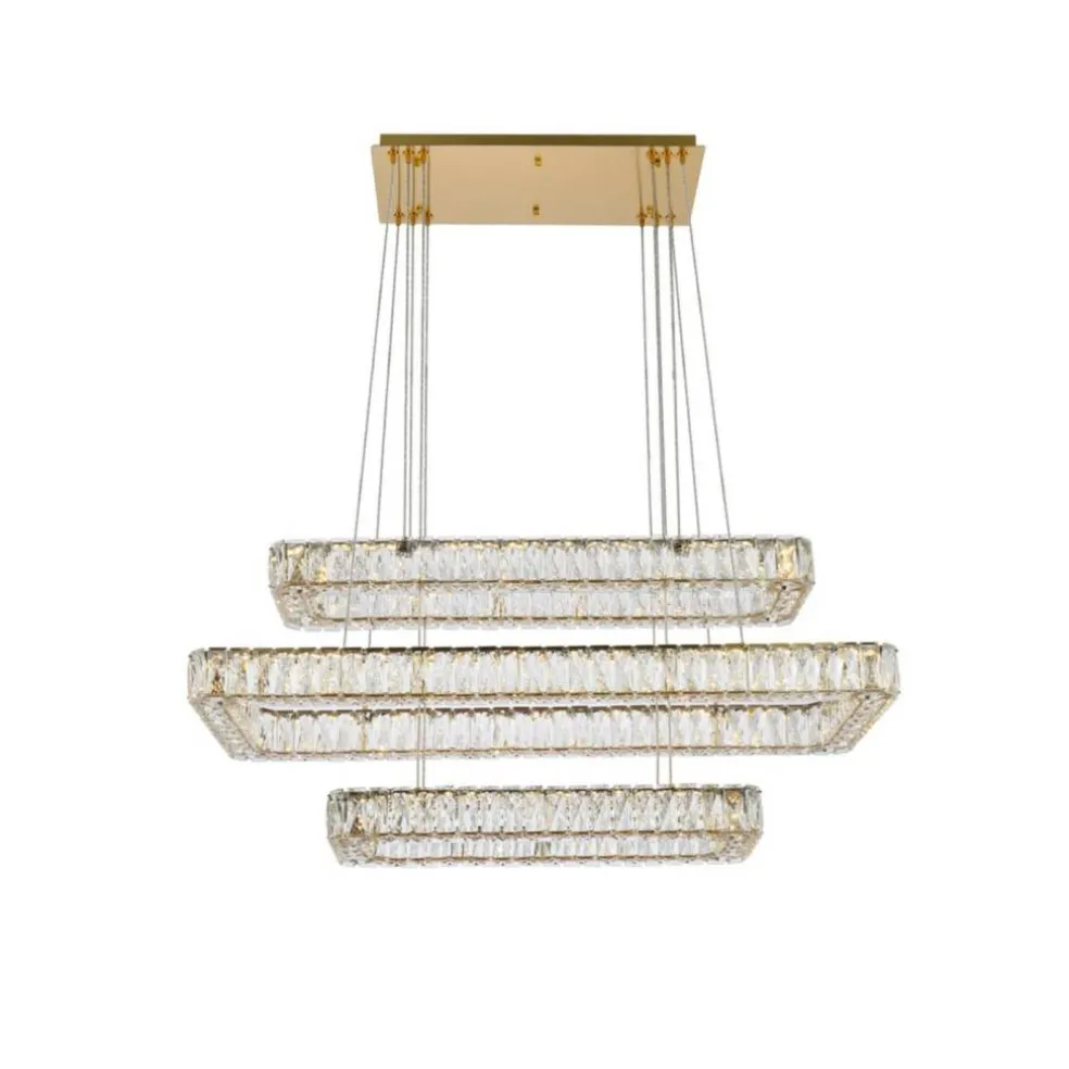 Monroe 42 inch LED triple rectangle pendant in gold