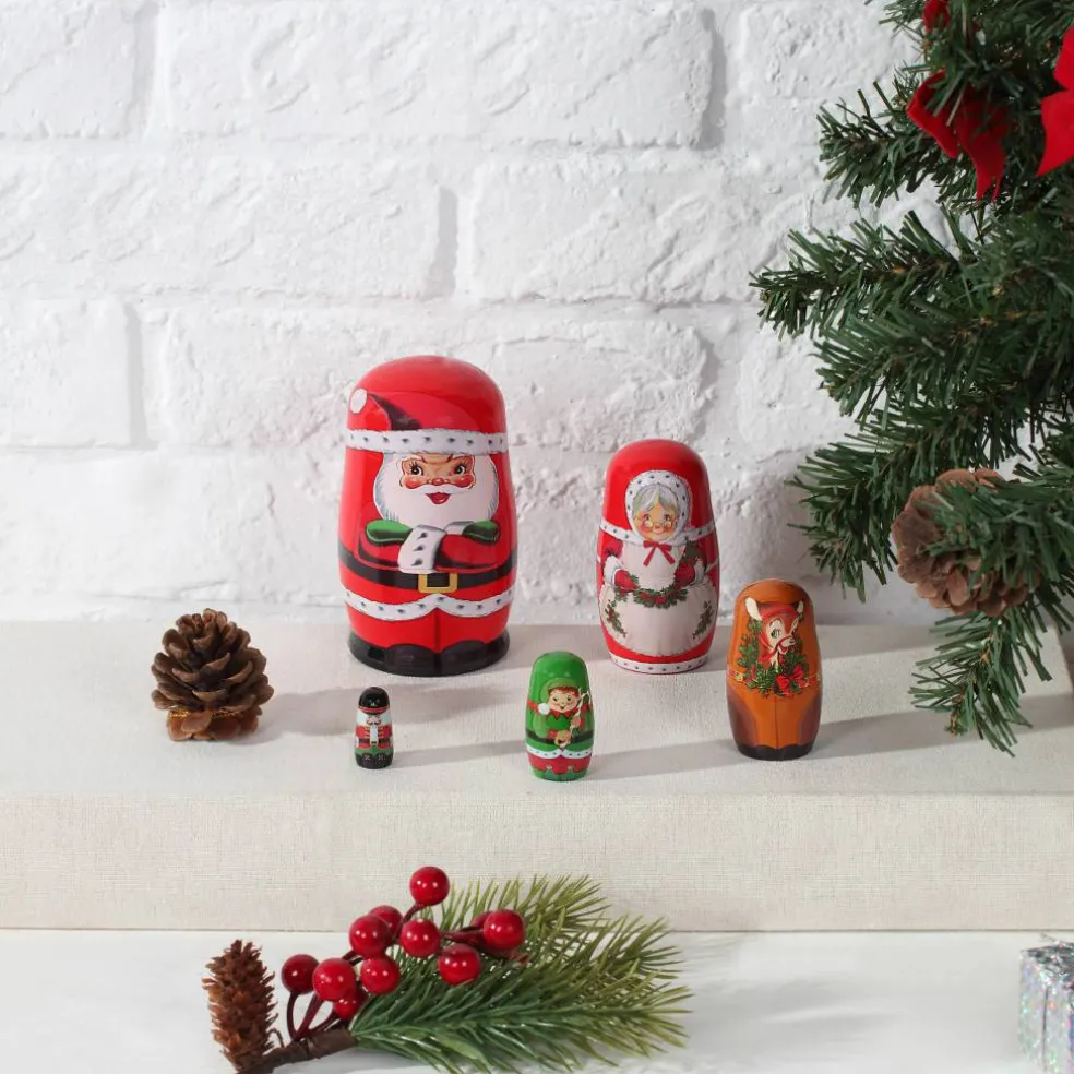 Mr. Christmas Santa & North Pole Pals Nesting Wood Figures Set