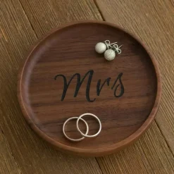 Mrs. Wooden Ring Holder Dish, Gift for Bride to Be, Wood Jewelry Tray (Mrs)