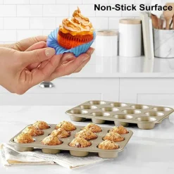 Muffin Pan, Cupcake Pan, Set of 2, 12-Cup Muffin Tin, Non-Stick Bakeware, Easy to Release and Clean, Baking Molds, Muffin Tray, Molds for Homemade Cupcakes & Muffins (Gold)