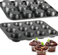 Muffin Tin, 12-Well Nonstick Cupcake Pan Set of 2, Heavy Duty Steel Muffin Pan