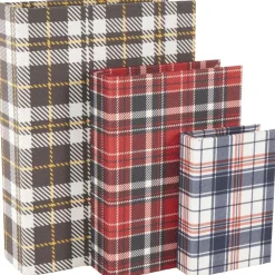 Multicolor Geometric Faux Book Storage Decorative Box with Plaid Inspired Pattern Set