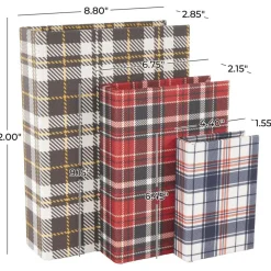 Multicolor Geometric Faux Book Storage Decorative Box with Plaid Inspired Pattern Set