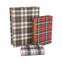 Multicolor Geometric Faux Book Storage Decorative Box with Plaid Inspired Pattern Set