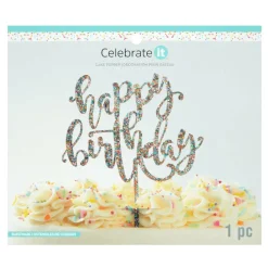 Multicolor Glitter Happy Birthday Cake Topper by Makery®