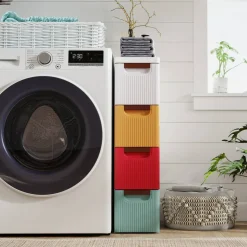 Multicolor PP Slim 4-Drawer Storage Cabinet with Wheels for Narrow Spaces