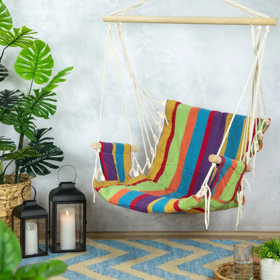 37" Multicolor Stripe Outdoor Patio Hammock Chair with Armrests