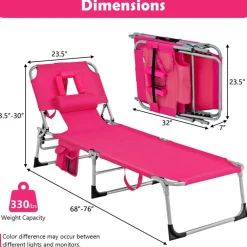 Multi-Position Foldable Beach Recliner Backrest Chair with Pillow and Face Down Hole for Yard and Sunbathing