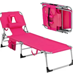 Multi-Position Foldable Beach Recliner Backrest Chair with Pillow and Face Down Hole for Yard and Sunbathing