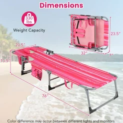 Multi-Position Foldable Beach Recliner Backrest Chair with Pillow and Face Down Hole for Yard and Sunbathing