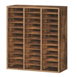 Multi Slot Literature Organizer Black Brown Filing Cabinet with Adjustable Compartments for Office Library Classroom Storage