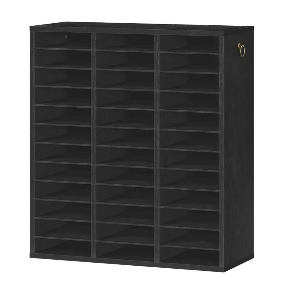 Multi Slot Literature Organizer Black Brown Filing Cabinet with Adjustable Compartments for Office Library Classroom Storage