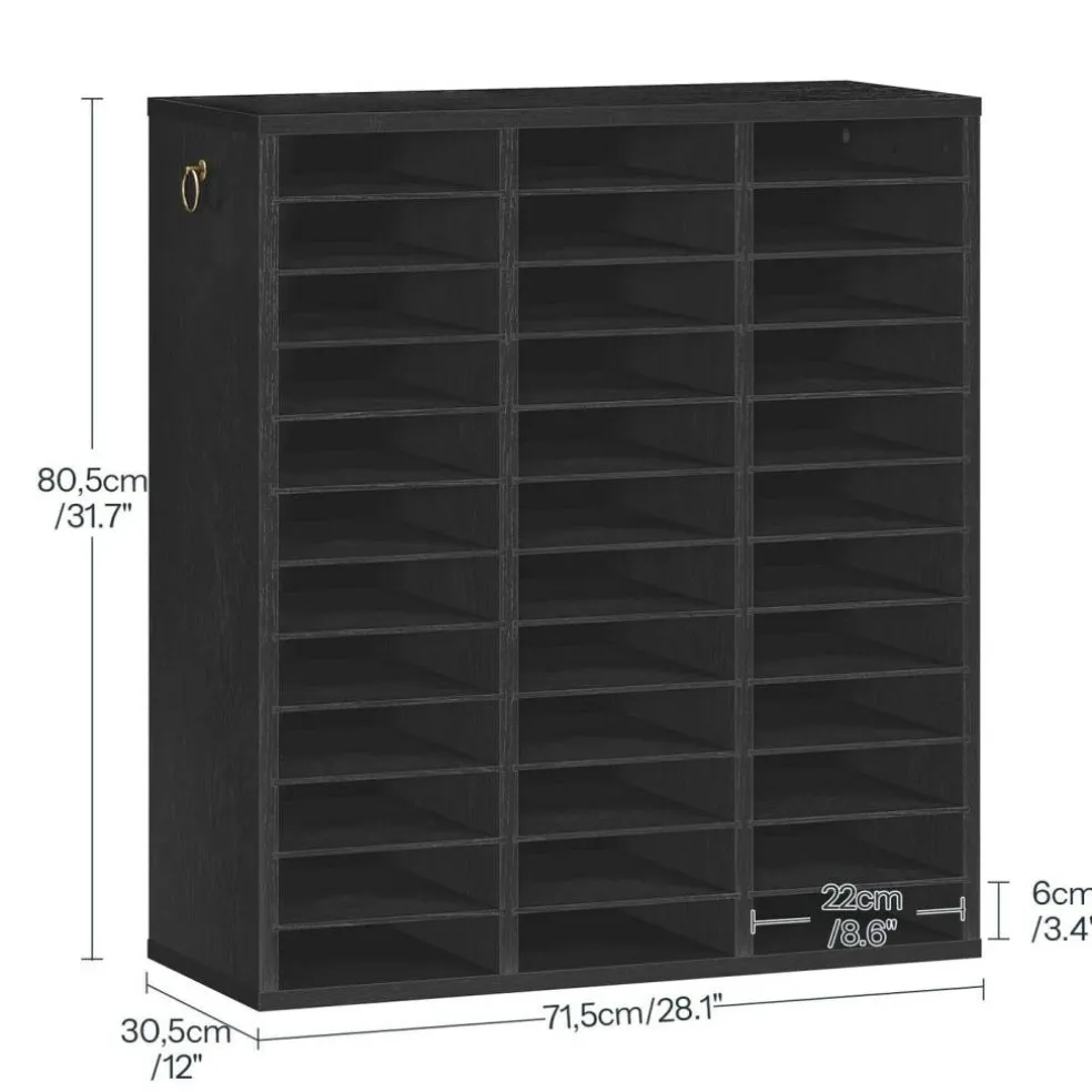 Multi Slot Literature Organizer Black Brown Filing Cabinet with Adjustable Compartments for Office Library Classroom Storage