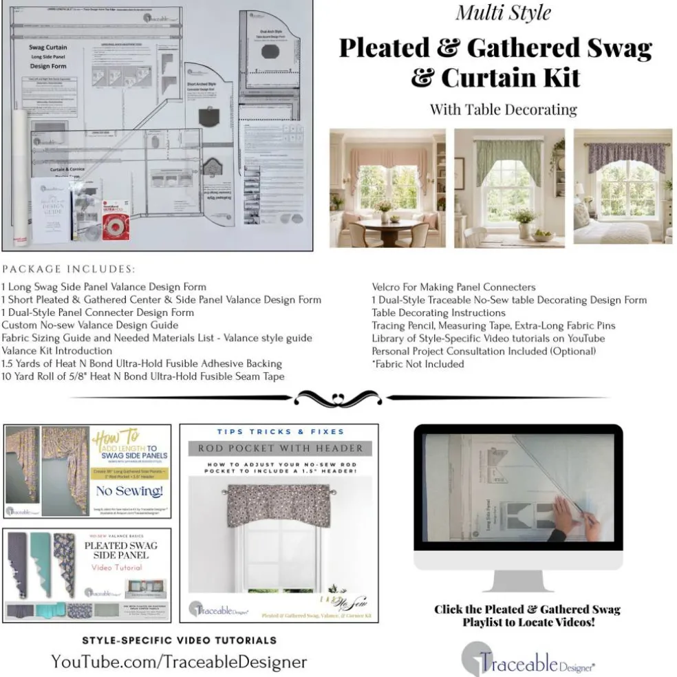 Multi-Style Swag Valance Kit Use Any Fabric to Make Curtains Without Sewing