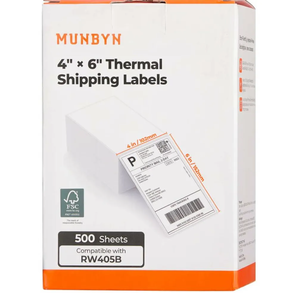 MUNBYN® 4" x 6" Thermal Direct Shipping Label, 500ct.
