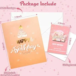 Musical Birthday Card 3D Pop Up with Light Blow Out LED Candle and Plays Happy Birthday Music Surprise Greeting Cards Gifts for Women Rose Gold