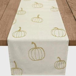 90'' Mustard Yellow Mini Pumpkin Pattern Cotton Twill Runner