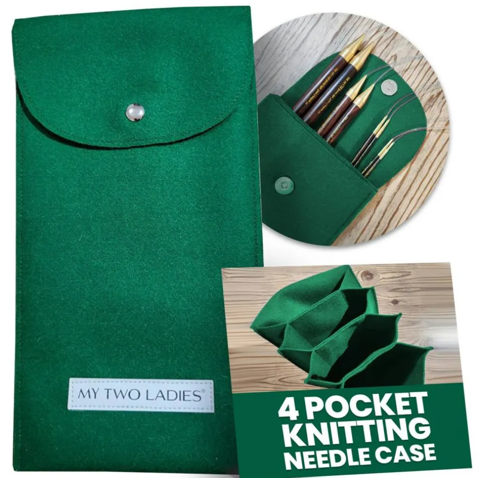 My Two Ladies | Knitting Needle Case - Custom 4 Pocket Felt Case for Needles & Accessories