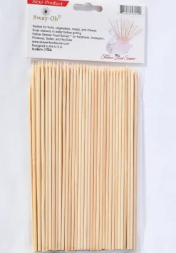 6" Natural Bamboo Skewers, 100 Count - Ø=2mm. Natural Bamboo. Strong, durable, bamboo skewers to display bite-sized fruits, vegetables, meats, cheese, desserts, and other appetizers.