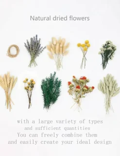 Natural Dried Flower Bouquet Set, Assorted Bulk Dried Botanicals for DIY Crafts, Home Decor, & Wedding Centerpieces (Brown Tones)