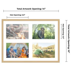 Natural Finish Collage Frame - White Mat, 20 Frame Sizes to Choose From, UV Acrylic, Wall Hanging Hardware, Vertical or Horizontal Display