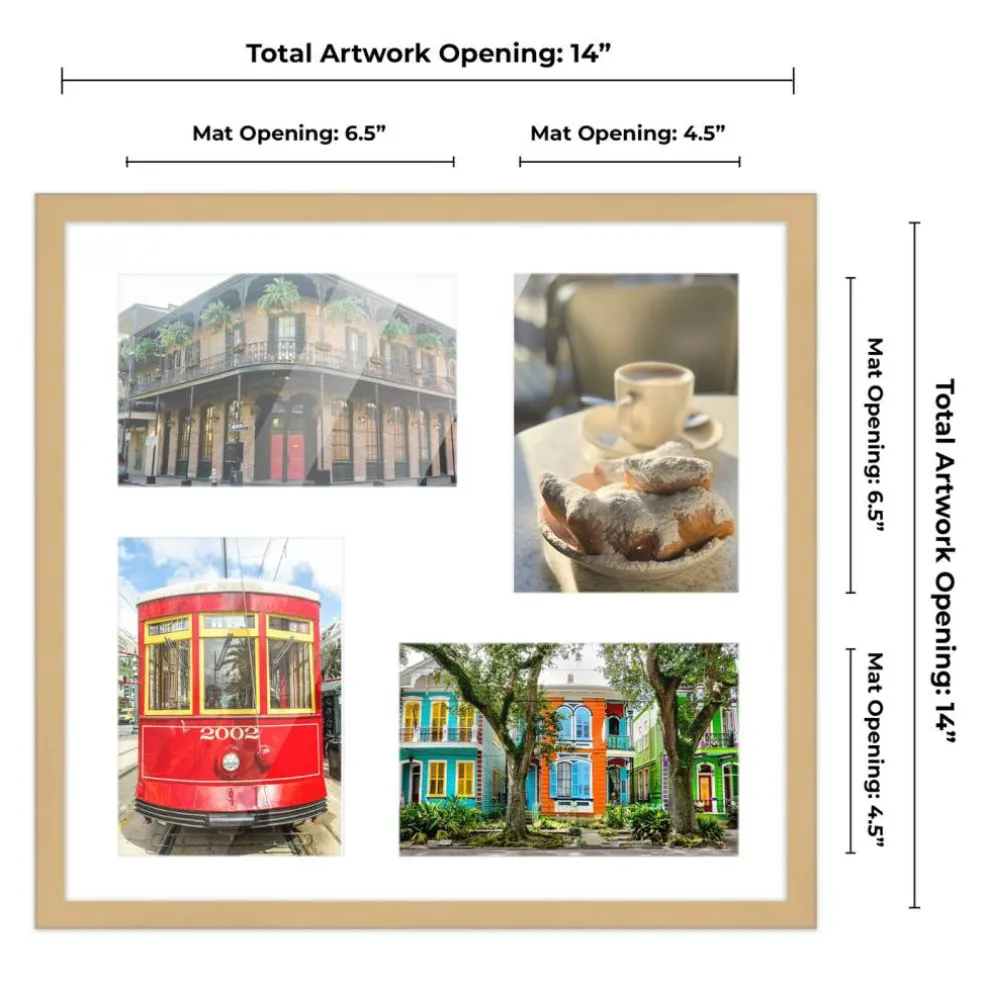 Natural Finish Collage Frame - White Mat, 20 Frame Sizes to Choose From, UV Acrylic, Wall Hanging Hardware, Vertical or Horizontal Display