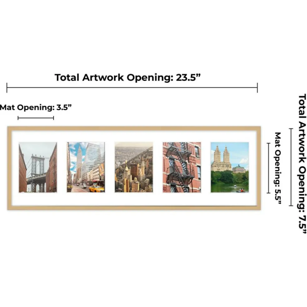 Natural Finish Collage Frame - White Mat, 20 Frame Sizes to Choose From, UV Acrylic, Wall Hanging Hardware, Vertical or Horizontal Display