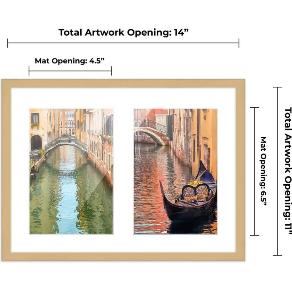 Natural Finish Collage Frame - White Mat, 20 Frame Sizes to Choose From, UV Acrylic, Wall Hanging Hardware, Vertical or Horizontal Display