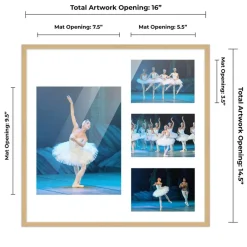 Natural Finish Collage Frame - White Mat, 20 Frame Sizes to Choose From, UV Acrylic, Wall Hanging Hardware, Vertical or Horizontal Display