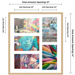 Natural Finish Collage Frame - White Mat, 20 Frame Sizes to Choose From, UV Acrylic, Wall Hanging Hardware, Vertical or Horizontal Display