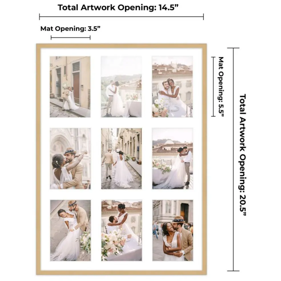 Natural Finish Collage Frame - White Mat, 20 Frame Sizes to Choose From, UV Acrylic, Wall Hanging Hardware, Vertical or Horizontal Display