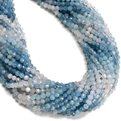 Natural Gradient Aquamarine Faceted Round Beads Size 4mm 15.5