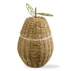 Natural Pear Lidded Decorative Basket for Everyday Use - 7" L x 7" W x 12" H, Spot or Wipe Clean