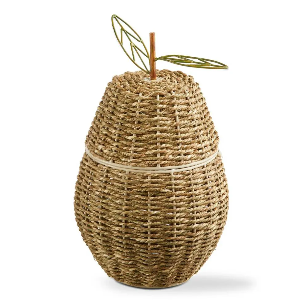Natural Pear Lidded Decorative Basket for Everyday Use - 7" L x 7" W x 12" H, Spot or Wipe Clean