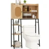 Natural PE Rattan and Engineered Wood Toilet Rack with Adjustable Shelves