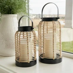 Natural Rattan Lantern Boho Farmhouse Decorative Lantern for Indoor Outdoor Home Decor