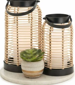 Natural Rattan Lantern Boho Farmhouse Decorative Lantern for Indoor Outdoor Home Decor
