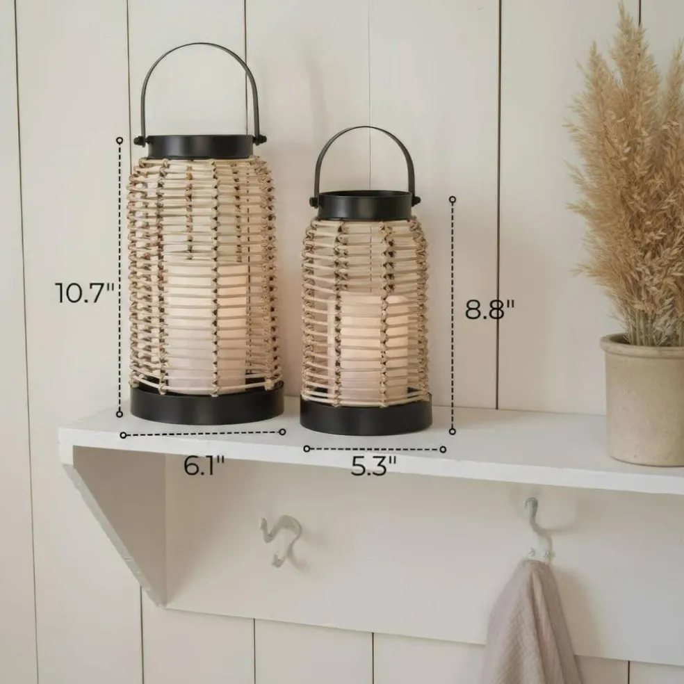 Natural Rattan Lantern Boho Farmhouse Decorative Lantern for Indoor Outdoor Home Decor