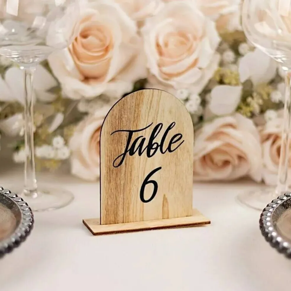 Natural 20 Rustic 4.5" Wooden Arch Table Numbers 1-20 Set Removable Base Party