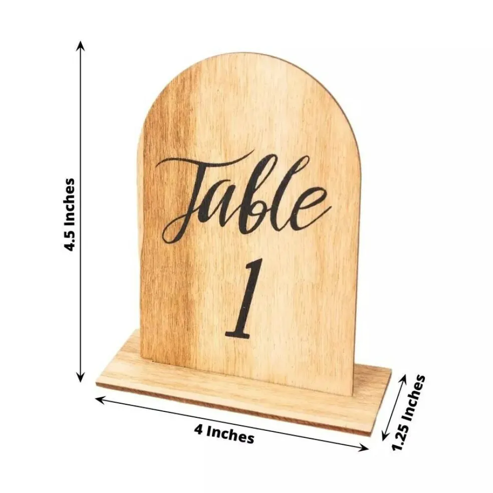 Natural 20 Rustic 4.5" Wooden Arch Table Numbers 1-20 Set Removable Base Party