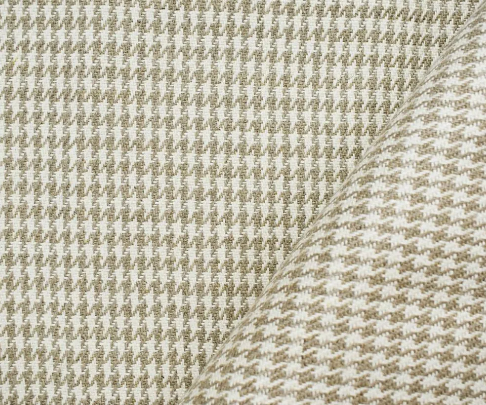Natural White-Taupe Washed Linen Houndstooth Home Decor Fabric By the Yard