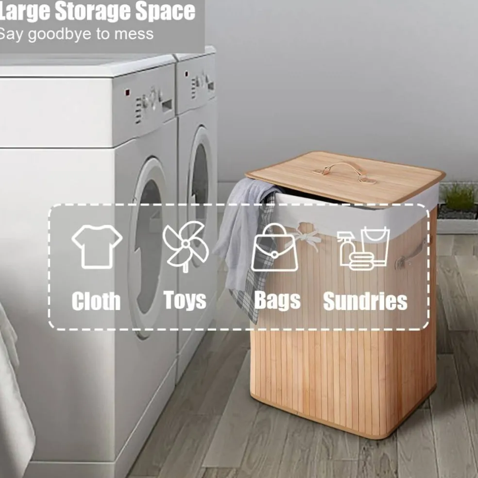 Natural Wicker Laundry Hamper With Removable Liner And PU Leather Handles 72L