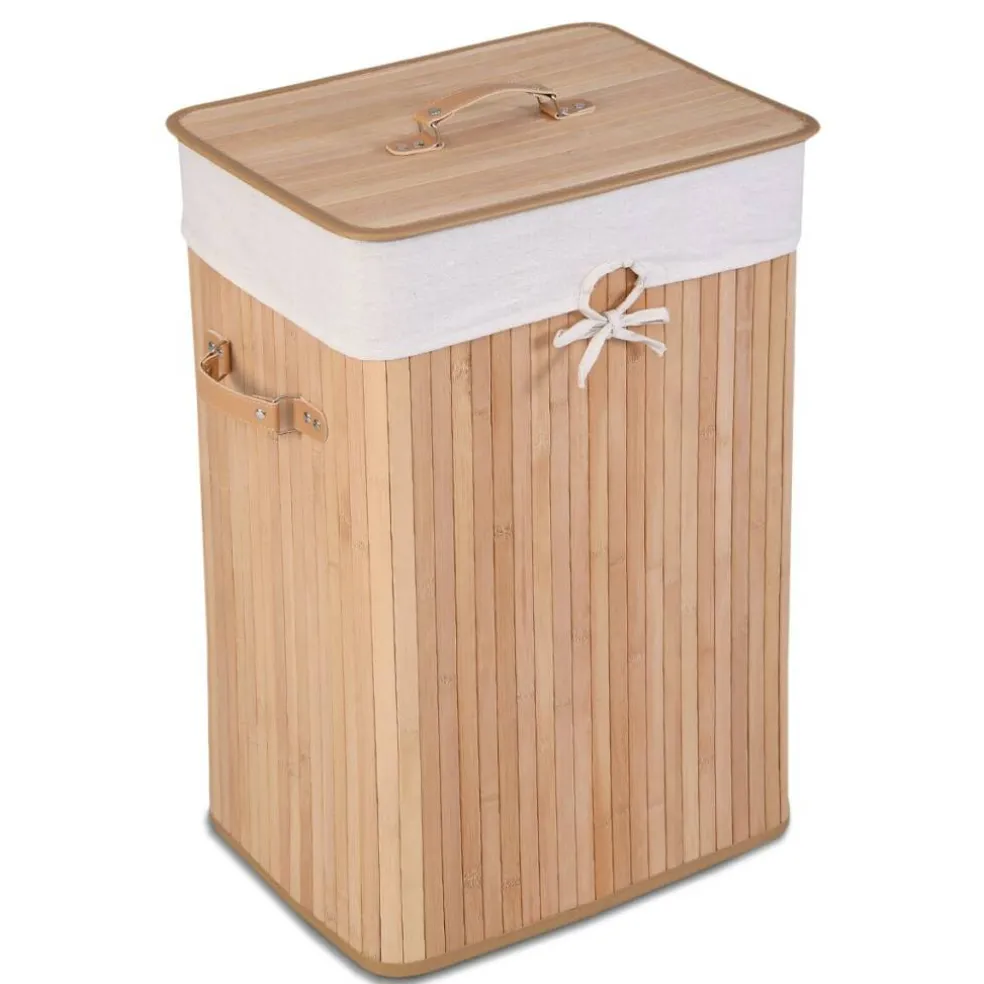 Natural Wicker Laundry Hamper With Removable Liner And PU Leather Handles 72L