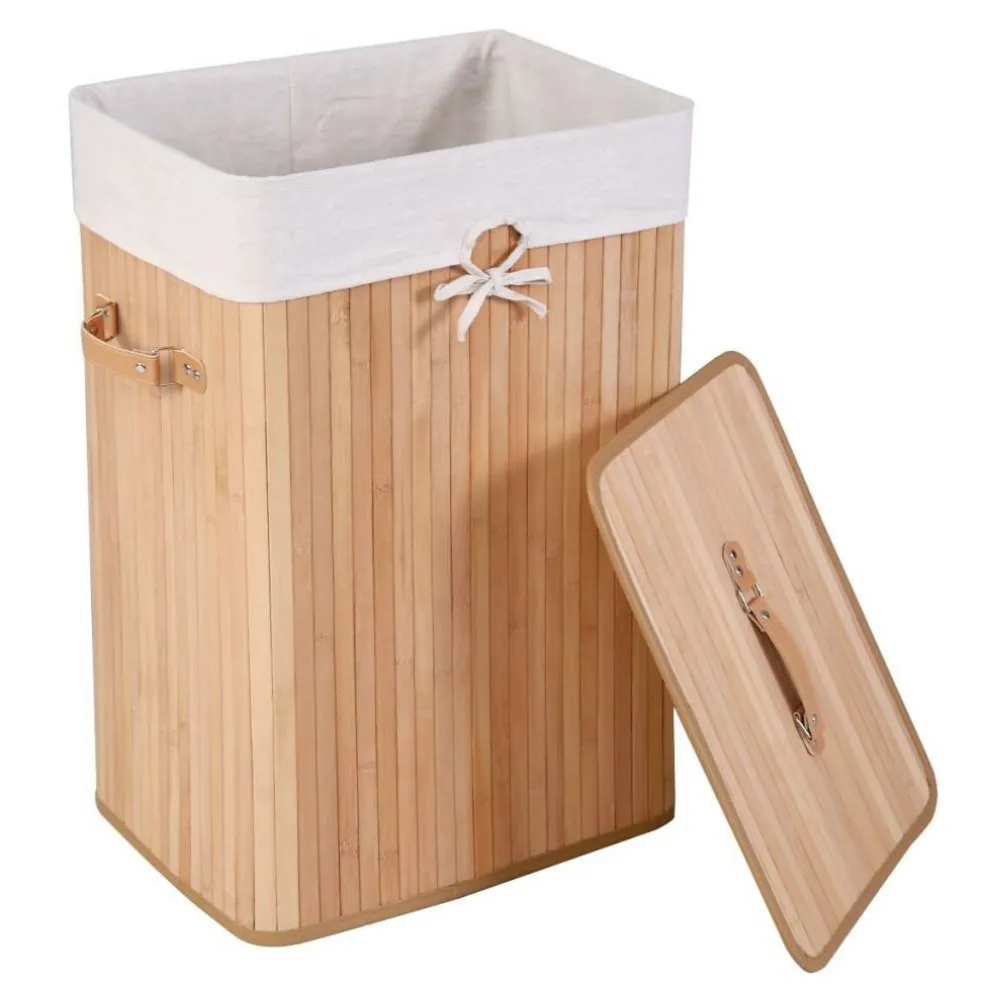 Natural Wicker Laundry Hamper With Removable Liner And PU Leather Handles 72L
