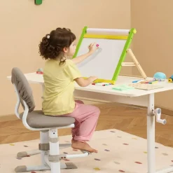Natural Wood Color Yellow Green Pine Plywood Plastic Kids Art Easel, Foldable Kids Easel with Chalkboard Whiteboard Paper Roll Magnetic Learning Set