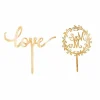 2 Natural Wooden Love and Mr & Mrs Wedding CAKE TOPPERS